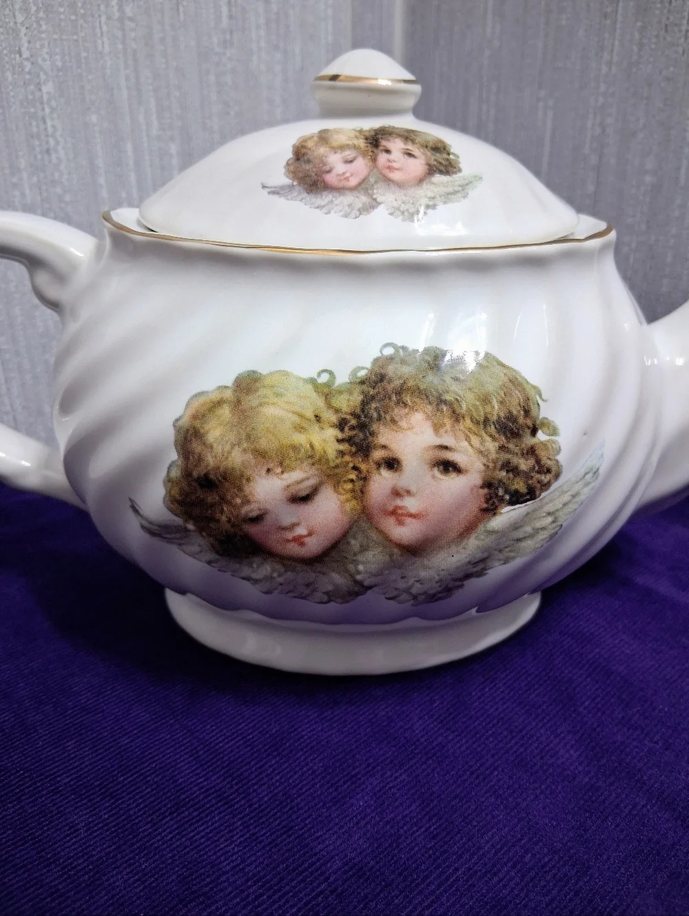 Vintage Staffordshire Cherub Angels English Teapot Fine China Gold Trim